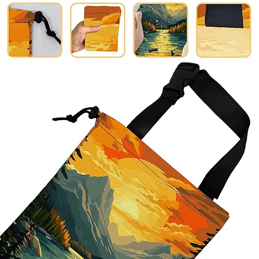 Lake in Mountains Car Garbage Bag, Small Car Trash Bag Hanging,Drawstring Car Garbage Bag with Adjustable Buckle for Car Back Seat,SUVs,Camping,Road Trips