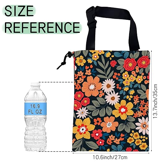 Colorful Flowers Car Trash Bag,Floral Bouquets Hanging Drawstring Car Garbage Bag,Waterproof Canvas Car Back Seat Organizer with Adjustable Buckle,for Vehicles,SUVs,Camping,Road Trips