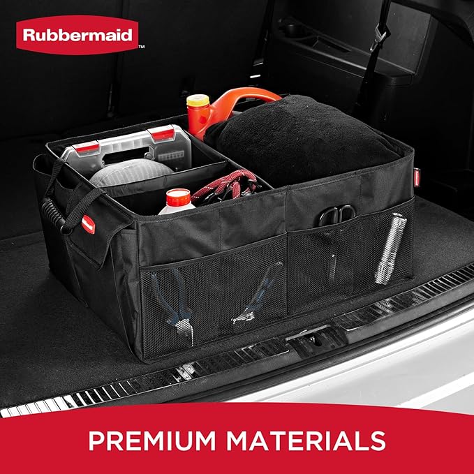 Rubbermaid Car Organizer, Collapsible Trunk Organizer, Multi-Compartment Car Storage Organization for Car Accessories, 3 Compartments Without Cover, 22.83"*16.54"*10.63"
