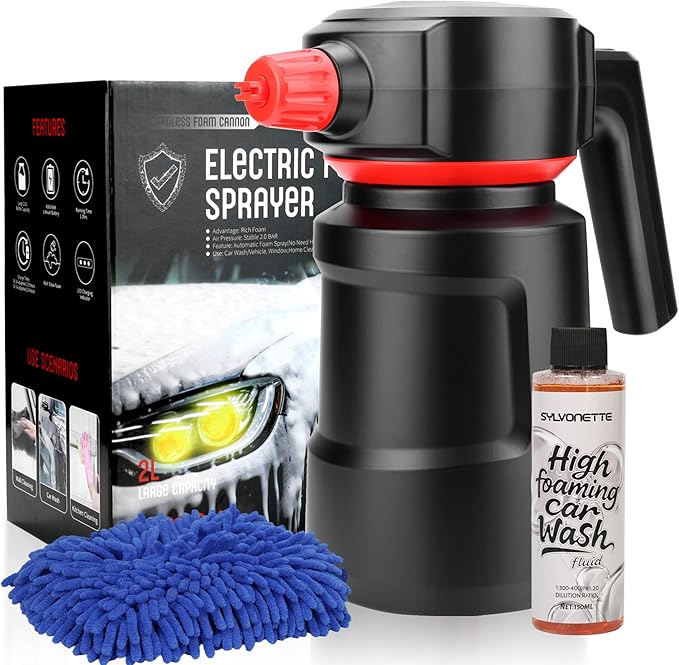 Electric Foam Sprayer - 2L Cordless Battery Powered Pump Sprayer with Smart Protection,Foam Cannon with 150ML Car Wash Soap for Detailing Cleaning