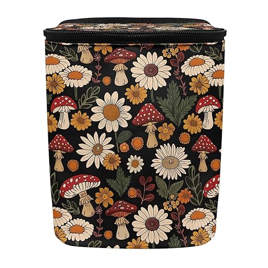 Aesthetic Mushroom Car Trash Can Bin Hanging Car Garbage Bag with Lid Daisy Trash Bin Auto Interior Accessories Universal Fit SUV Van Truck Sedan