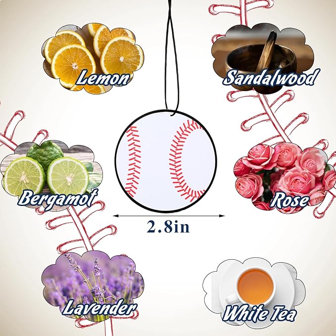12 Pcs Car Air Freshener Hanging Long Lasting Scent Gift for Sport Lover Automotive Freshener Aromatherapy Tablet Rearview Mirror Interior Accessories Locker Office Home Decoration(Baseball)