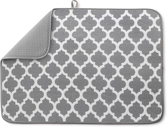 Bellemain XXL Dish Mat 24" x 17" ( LARGEST MAT ) Microfiber Dish Drying Mat , Super absorbent ( Trellis )