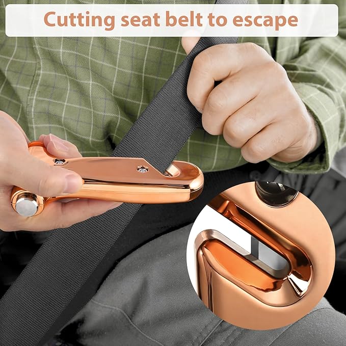 Window Breaker Seatbelt Cutter, 3-in-1 Emergency Escape Tool with Car Safety Hammer, Safety Emergency Car Escape Tool for Car, Electroplated Gold