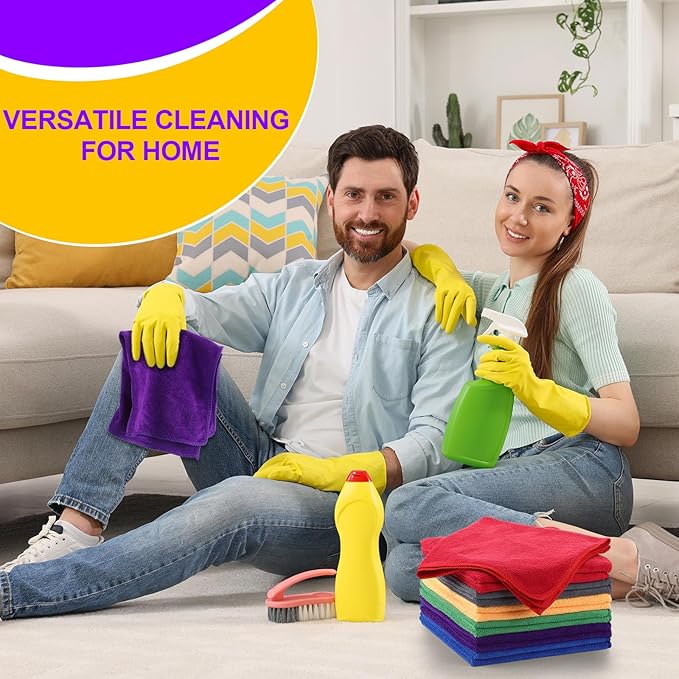 Nuenen 60 Pcs Microfiber Cleaning Cloths for Cars 16 x 16 Inch Ultra Absorbent Car Towels Drying Reusable Cleaning Supplies House Kitchen Window Microfiber Towel (6 Color)