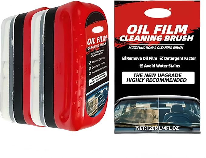 Oil Film Remover for Car Windshields and Windows, New Car Glass Oil Film Cleaner for Paint/Wheels Improve Driving Visibility Universal Anti-Rain Fog Glass Brush (2, Red)