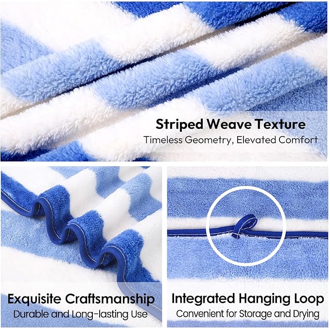 JML Bath Towels, Pack of 4, 30"x60", Large Microfiber Towel Set, Ultra Soft, Super Absorbent, Fast Drying, Perfect for Suana, Shower, Pool, Sport, Travel, Fitness, SPA,Yoga, Cabana Stripe Blue