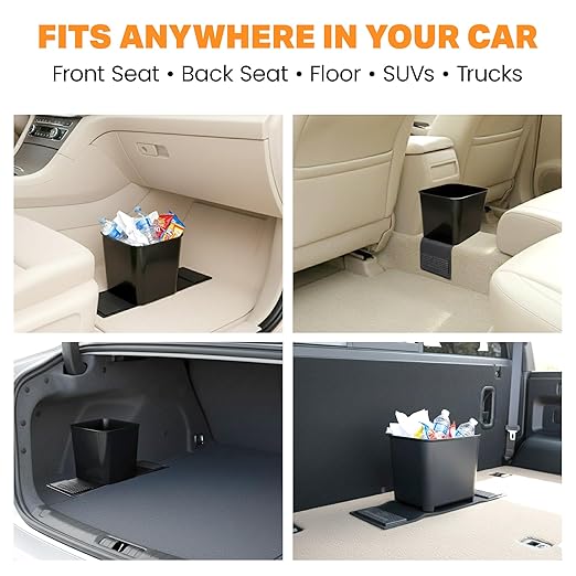 Car Trash Can Leakproof Compact Garbage Bin w/ Stability Flap, Anti-Slip Base, Portable Trash Holder for Cars, Trucks, SUVs, Minivans, Auto Organizer with Trash Bags (Black with Flap, Small)