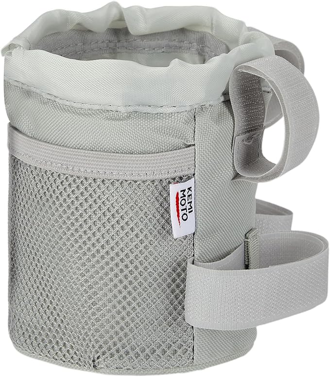 KEMIMOTO Bicycle Cup Holder with Mesh Pockets Phone Bag, Compatible with Road Bike MTB E-Bike Scooter Wheelchair (Gray)