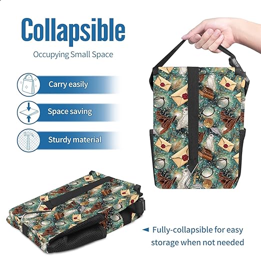 Halloween Wizard Owl Magic Car Trash Can with Lid Collapsible Reusable Waterproof Car Garage Bag,Automotive Garbage Can,Car Accessories Interior Car Organizer