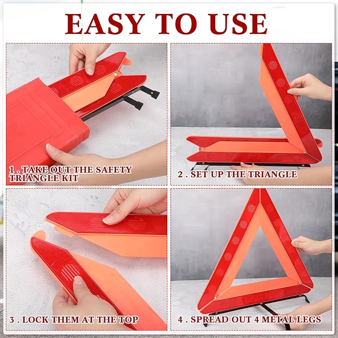 Kanayu Warning Safety Triangles for Vehicles Foldable Roadside Emergency Kit Emergency Reflective Triangles with Base and Carrying Case for Cars Trucks Breakdown(24 Pack)