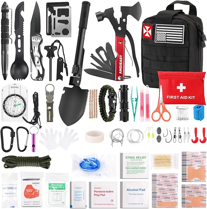 Survival Kit 256 in 1, First Aid Kit Survival Gear Tools Trauma Kit with Molle Pouch for Outdoor, Camping, Hunting, Hiking, Earthquake, Home, Office, Gifts for Men Dad Husband Women