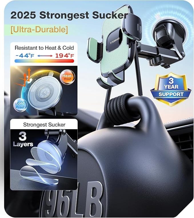 TORRAS 2026【Strongest Suction & Ultra-Durable】 Phone Holders for Your Car,【Patent & Safety Certs】 Car Phone Holder Mount Truck Stand for Dashboard Windshield Vent for iPhone 17 16 15 14 13, Sage