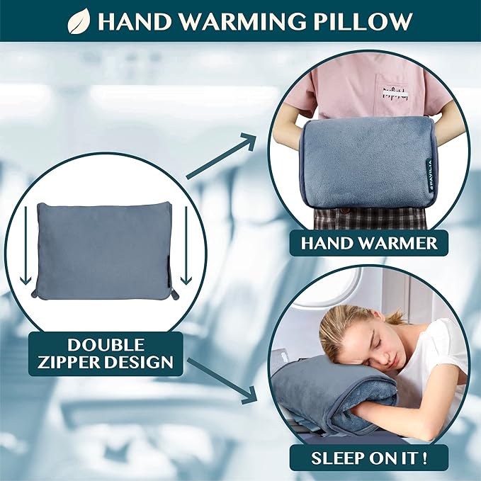 PAVILIA Travel Blanket Pillow, Soft Airplane Blanket 2-IN-1 Combo Set, Plane Blanket Compact Packable, Flight Essentials Car Pillow, Travelers Gift Accessories Luggage Backpack Strap, 60x43 Slate Blue