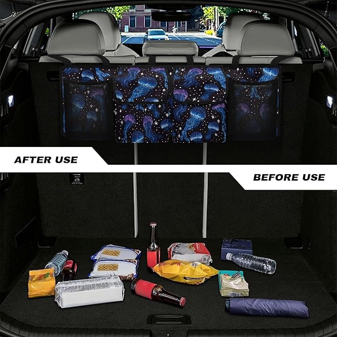 CLOHOMIN Jellyfish Car Storage Organizers for Women Men Car Trunk Mesh Storage Bag Large Capacity Backseat Hanging Organizer Washable Trunk Organizer for SUV Car Accessories