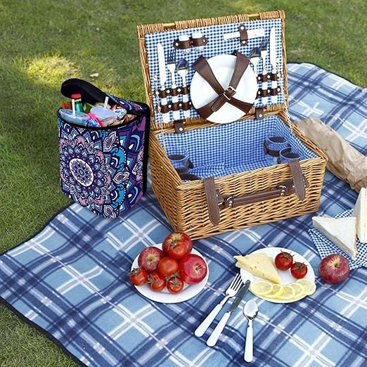 Vintage Mandala Flower Car Trash Can with Lid Portable Foldable Garbage Can Hanging for Headrest Leakproof Organizer and Storage Bag Auto Accessories