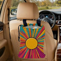 Retro Sunlight Stripes Car Trash Bag, Hanging Drawstring Car Garbage Bag,Canvas Car Back Seat Organizer with Adjustable Buckle for Men and Women
