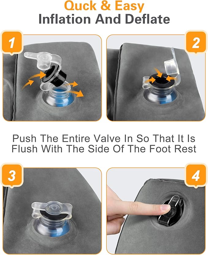 Sunany Inflatable Foot Rest Pillow for Airplane Travel-Adjustable Height Cushions for Kids to Sleep While Traveling, Adults, Suitable for Office, Home and Any Travel（Dark Grey）