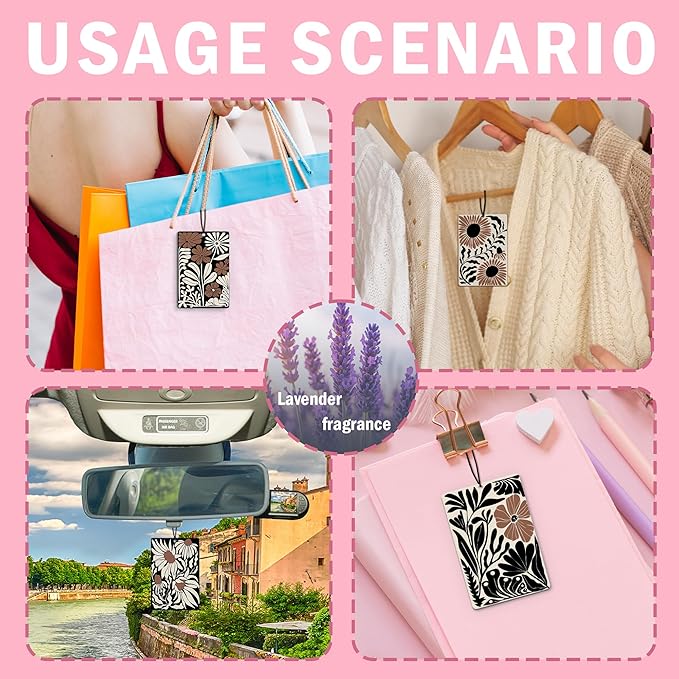 Boho Abstract Floral Car Air Freshener 4Pcs, Neutral Abstract Minimalist Flower Botanical Air Freshener for Car Interior Closet Drawer Books, Boho Retro Car Mirror Decor Hanging