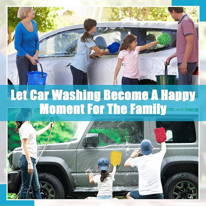 Toulite 16 Pcs Car Wash Mitt Chenille Microfiber Wash Mitt Double Sided Glove Cleaning Drying Mitts (5.91 x 9.06 Inch,Bright Colors)
