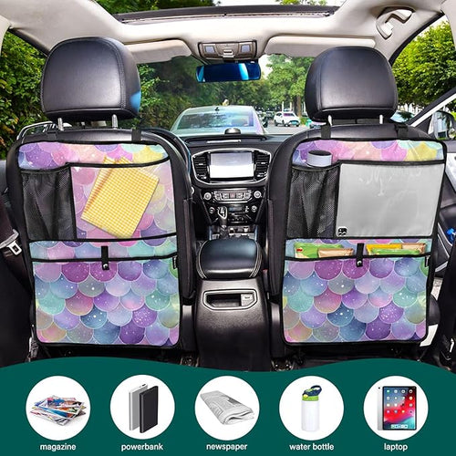 1 Pack Back Seat Car Organizer with Storage Pockets Kick Mats Back Seat Protector Hanging Car Organizer Automotive Seat Back Cover Organizers Watercolor Mermaid Scales Colors