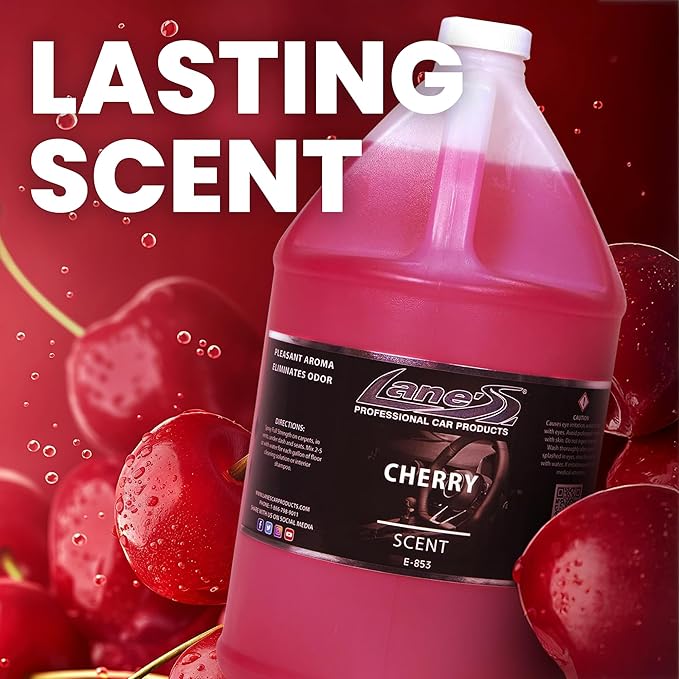 LANE’S Premium Car Air Freshener "Cherry" - 128oz Water-Based, Long-Lasting Auto Scent Spray - Food, Pet, Odor Smell Deodorizer for Cars, Trucks, SUVs' Interior Leather, Carpet, Upholstery
