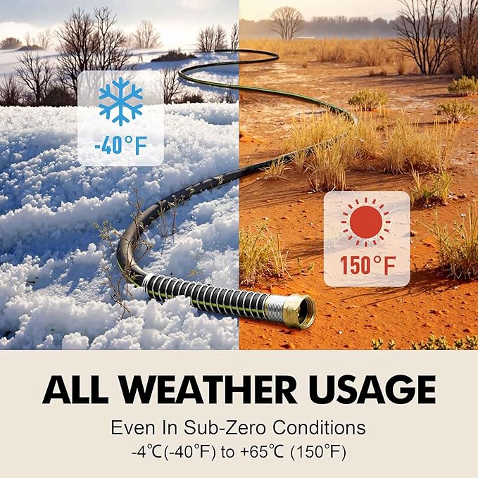 Lightweight Rubber Garden Hose 50 ft, 5/8" Hybrid Rubber Hose with Solid Brass Fitting, Water Hose Pipe for Outdoor, Cleaning & Washing