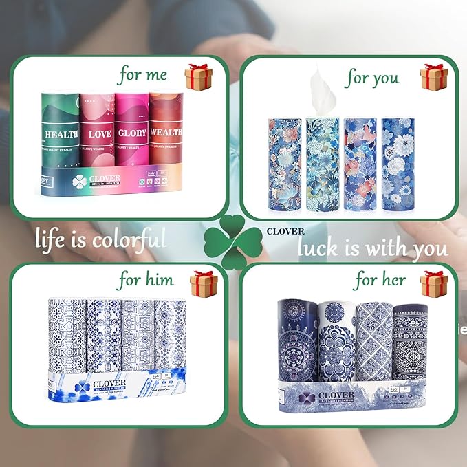 CLOVER Travel Tissues 3-Ply Facial Tissues & Car Tissues - Compact Tissue Canister for Cup Holder, Office, Bedroom, Vanity (Lition Pack of 4)