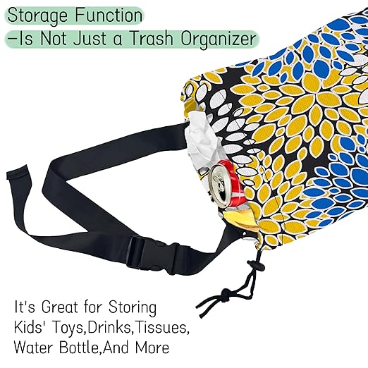 Chrysanthemum Car Trash Bag,Aster Flowers Hanging Drawstring Car Garbage Bag,Waterproof Canvas Car Back Seat Organizer with Adjustable Buckle,for Vehicles,SUVs,Camping,Road Trips