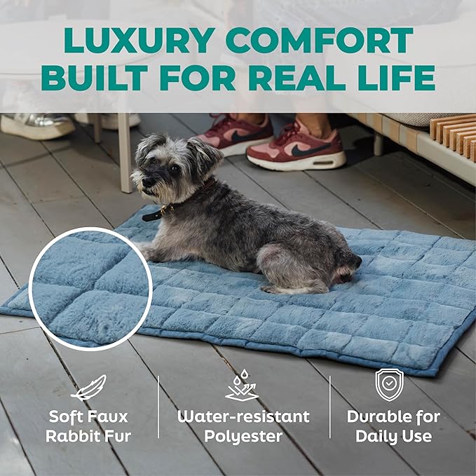 KindTail Nomad Nap Mat - Travel Dog Bed - Machine Washable, Water-Resistant Dog Mat for Pets up to 50 lbs - Lightweight, Portable Pet Bed with Carry Handle - Folds to 14 x 9 x 5 (1.5 lbs, Blue)