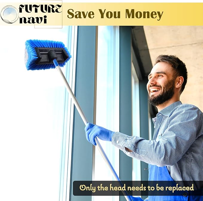 10" Car Wash Brush 5-Sided Head with Soft Detailing Bristle for Cleaning Exterior, Wash Equipment for Truck, SUV, RV, Camper, Deck Boat, Van, Home Washing, Two-in-one Colors: Blue and Gray.