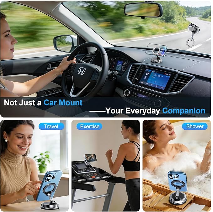 Car Phone Holder for Magsafe [2026 89+LBS Suction & 3700gf Magnetic] 360° Adjustable Cell Phone car Mount, Phone Holders for Your Car Accessories for iPhone 17 16 15 14 13 12 Pro Plus Max Air