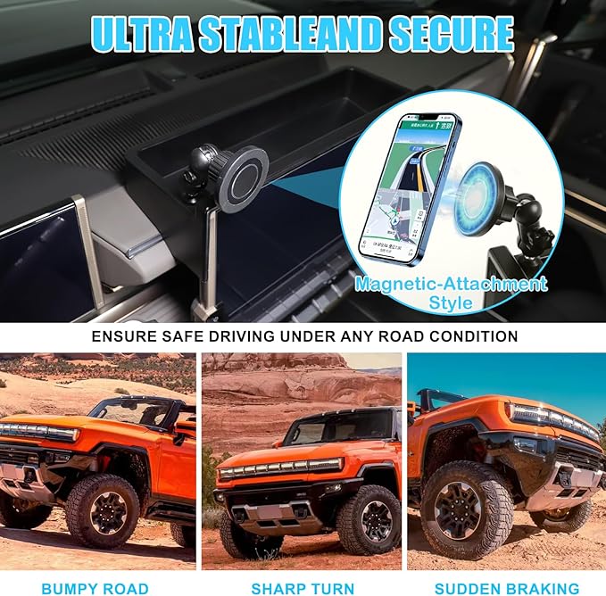 for Hummer EV Accessories Center Console Dashboard Storage Tray Aluminum Phone Holder Mount,360 Degree Rotatable Phone Holder Stand Dash Box Organizer for Hummer EV SUV Pickup 2022-2024 2025 2026 (F)