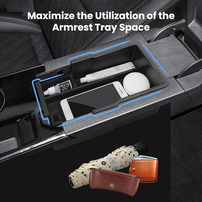 Center Console Organizer Armrest Tray Insert for Chevy Equinox 2025-2026, Accessories for 2026 Equinox Center Console Tray Storage Box, ABS Plastic, Black