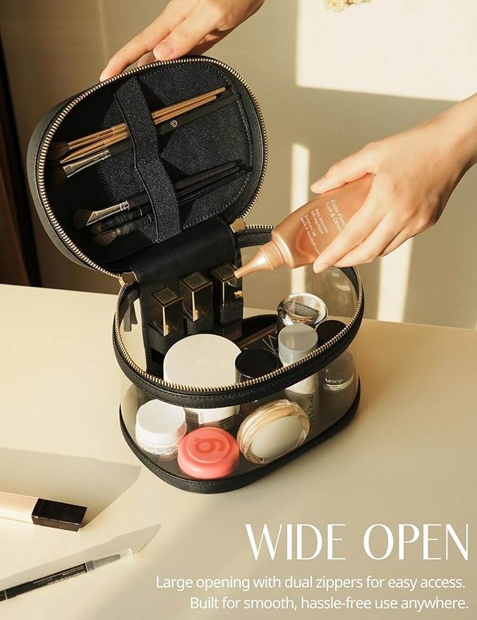 Popvibe Clear Makeup Bag Travel Cosmetic Case Transparent Toiletry Bag with Zipper, Portable Make Up Organizer Traveling Compact Car Bag for Essentials