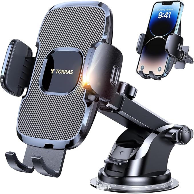 TORRAS Ultra-Durable Phone Holders for Your Car【96+LBS Strongest Suction】 Car Phone Holder Mount, Safety Certs Cell Phone Car Mount Truck for Dashboard Windshield Vent for iPhone 17 16 15 14 Pro Max