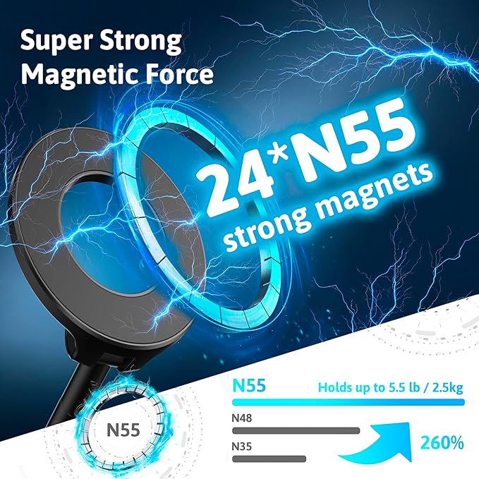 for Magnetic Car Mount, Magnetic Phone Holders for Your Car, Car Phone Holder for Magsafe[24 * N55 Strong Magnets], Suction Cup Phone Mount Car/for iPhone 17 Pro Max(Black)