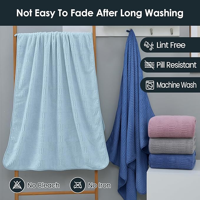 JML Microfier Bath Towels Set, Large Microfier Body Towel for Adult, 2 Pack, 30" x 60", Oversized, Soft, Super Absorbent, Fast Drying, Use for Suana,Gym,Sport, Fitness, Yoga, Diamond Cross Grid Gray