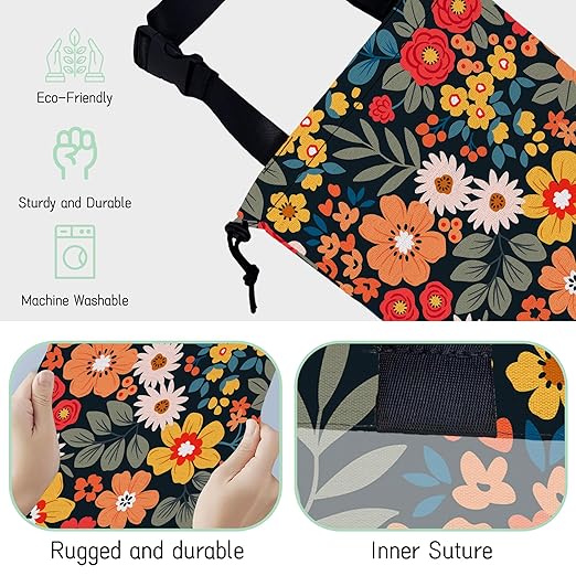 Colorful Flowers Car Trash Bag,Floral Bouquets Hanging Drawstring Car Garbage Bag,Waterproof Canvas Car Back Seat Organizer with Adjustable Buckle,for Vehicles,SUVs,Camping,Road Trips