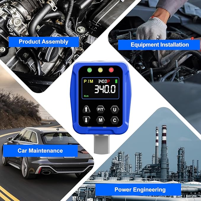 1/2" Drive Digital Torque Wrench Adapter- 12.5-250.7 Ft-lb / 17-340 Nm, Digital Torque Adapter ±2% Accuracy, Colour LCD Display, 1/4” & 3/8” Adapters for Car & Motorcycle Maintenance