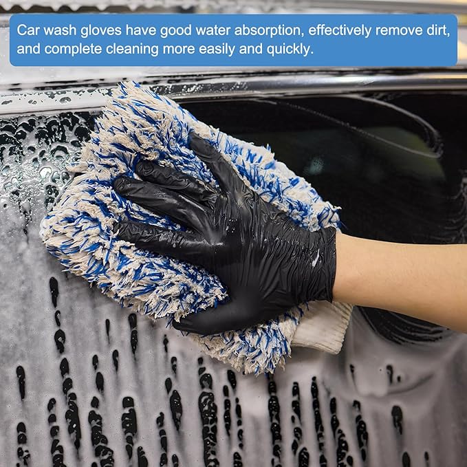 HARFINGTON Chenille Microfiber Car Wash Mitts 10" x 7.5" Scratch Free Wash Gloves Absorbent Double Sided Plush Cleaning Drying Mitts for Car Washing Home Clean Blue