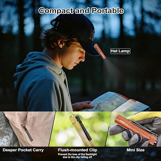 VTIGER T1A Mini Pocket EDC Flashlight with Clip,1300 Lumen Compact AA Rechargeable LED Little Flashlights, Super Bright Tail Switch Small Flash Light with Magnet for Camping,Hiking,Outdoor,Emergency