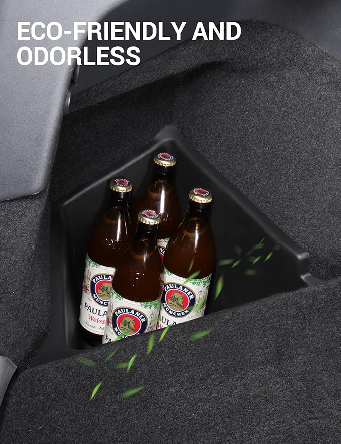 BASENOR 2020 2021 Tesla Model Y Trunk Organizer, (Proprietary Design) Waterproof Rear Trunk Storage Bins Side Box with Carpeted Lip Interior Accessories Set of 2 for 5-Seater