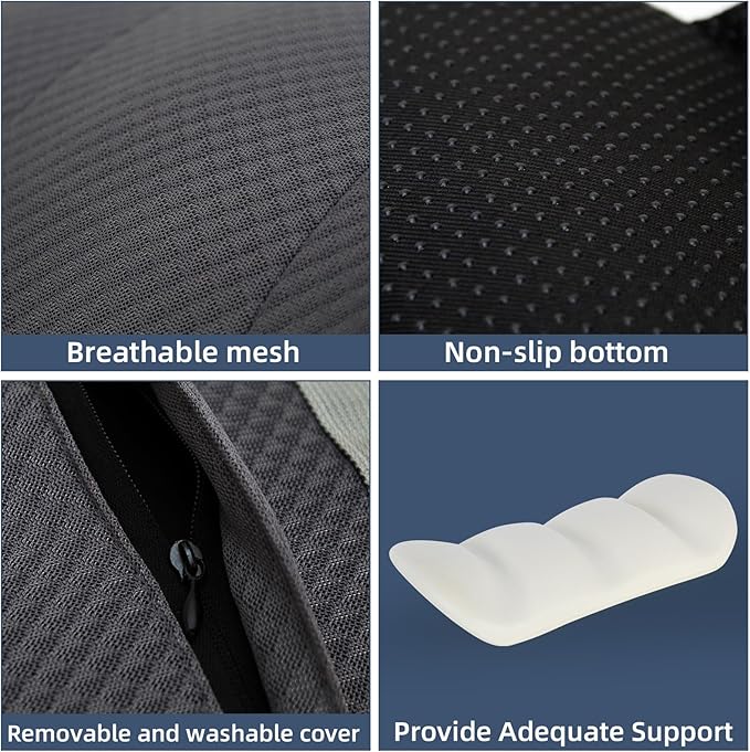 KAYI Lumbar Support Pillow for Car, Memory Foam Lumbar Pillow with Adjustable Straps, Lumbar Support Pillow for Office Chair, Back Support for Car, Sitting, Driving, Traveling (1, Gray)