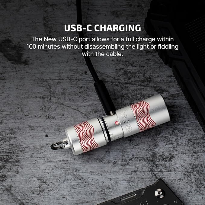 OLIGHT I1R 2 Pro Eos 180 Lumens EDC Rechargeable Keychain Flashlight, Powered by Built-in Rechargeable Battery with Type-C USB Cable, Slim Mini Handheld Light for Everyday Carry (Silver-Flow)