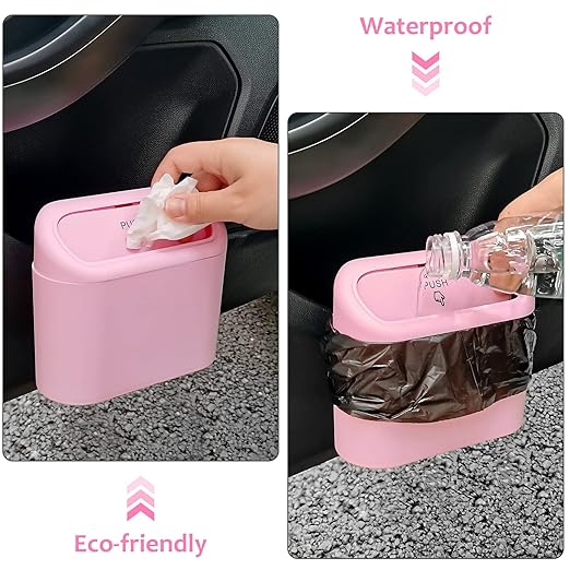 Accmor Car Trash Can with Lid, Leakproof Vehicle Garbage Organizer Holder Bin with 60 Pack Trash Bags, Mini Auto Dustbin Accessories Storage Container for Vans, SUVs, Office (Pink)