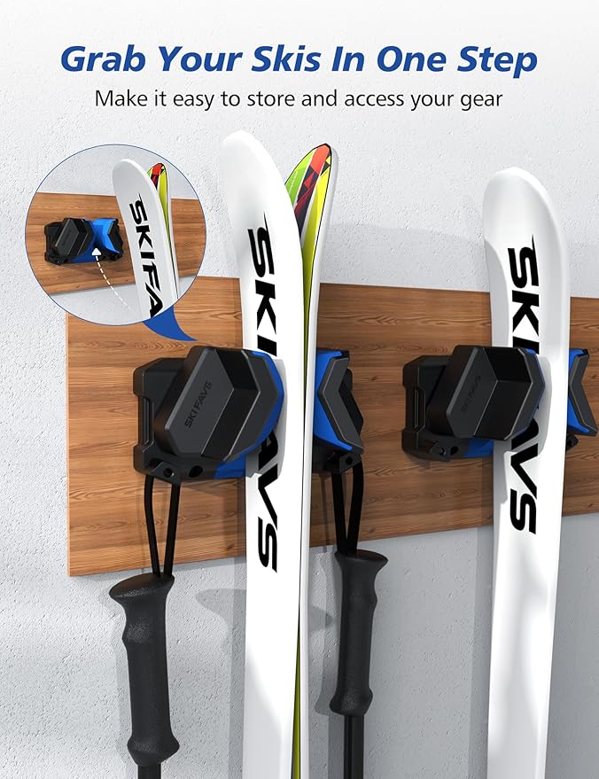 Ski & Snowboard Wall Rack, Ski Wall Mount & Ski Rack Wall Mount for Garage Space-Saving, Winter Gear Organizer, Fits Any Ski or Snowboard, Nonslip Ski Holders, Garage Organization, 6 Pack