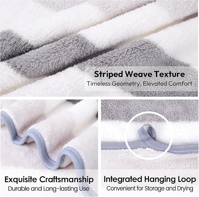 JML Microfiber Bath Towels, Large Bath Towel Set of 2, 30" x 60", Oversized, Soft, Super Absorbent, Fast Drying, Perfect for Hair Wrap, Sport, Fitness, Yoga, Cabana Stripe Grey