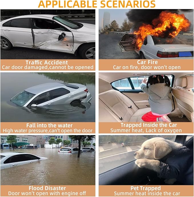 2-in-1 Window Breaker Seatbelt Cutter, Car Window Breaker Tool, Metal Glass Breaker - Extended Tungsten Steel Hammer Tip, Can Shatter Tempered & Laminated Glass (Orange, 1 PCS)