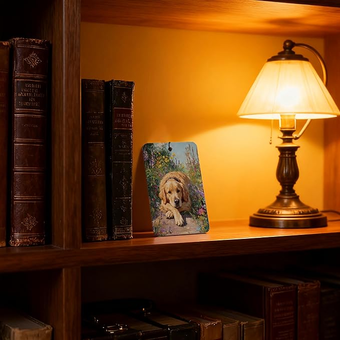 Vintage Golden Retriever Floral Air Freshener 4Pcs, Artistic Dog & Flower Field Air Freshener for Car Interior, Closet, Drawer, Books, Car Mirror Decor Hanging, Gift for Dog Lovers